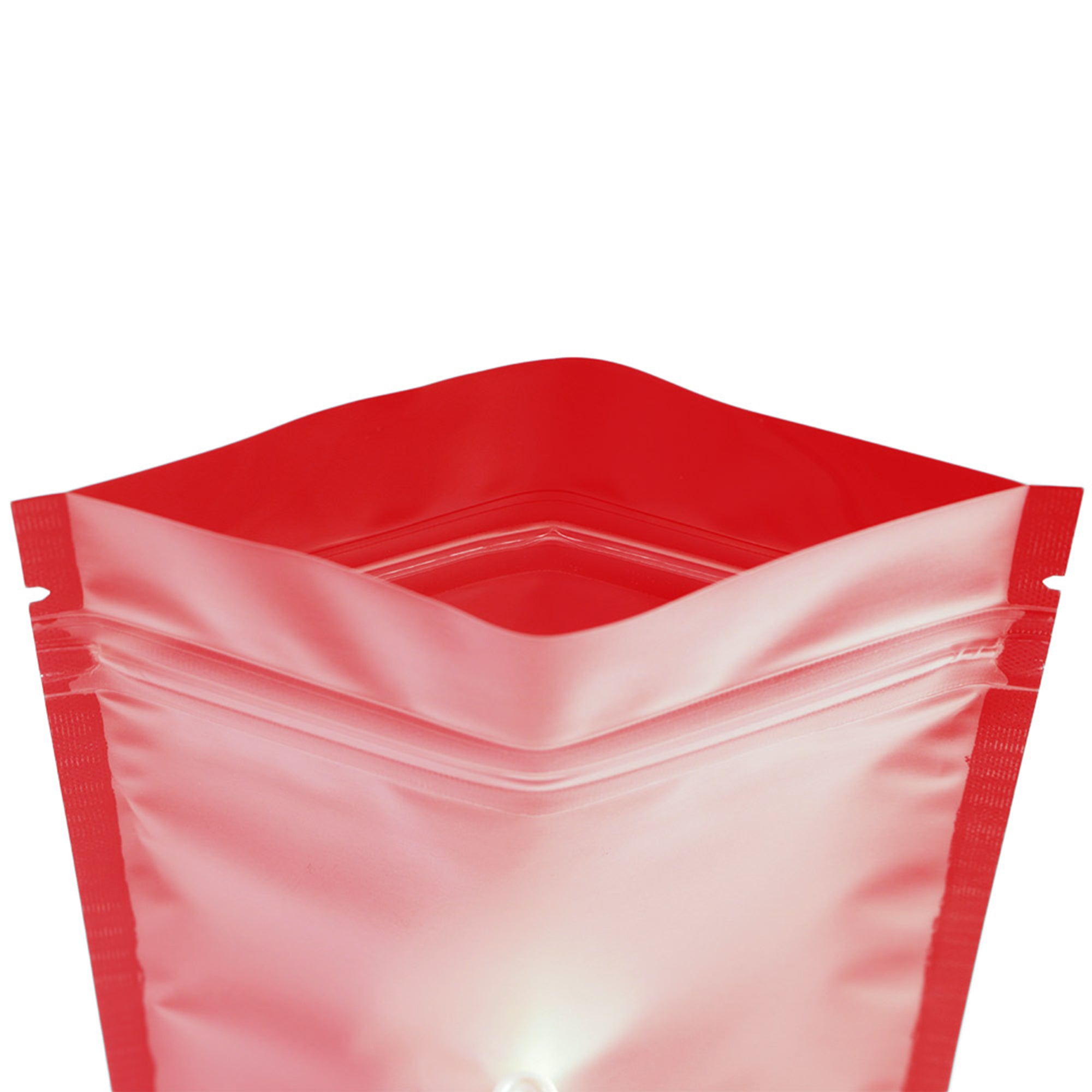 Flat Zipper Seal Bags – Matte Red Plastic with Frosted Window