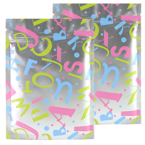 3.54 inch x 4.72 inch Alphabet Design Double-Sided Confetti Silver Aluminum Zipper Seal Bags