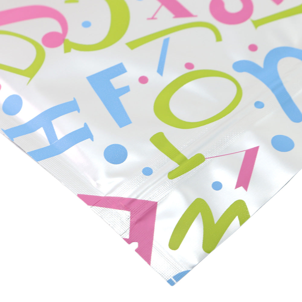 Alphabet Design Double-Sided Confetti Silver Aluminum Zipper Seal Bags