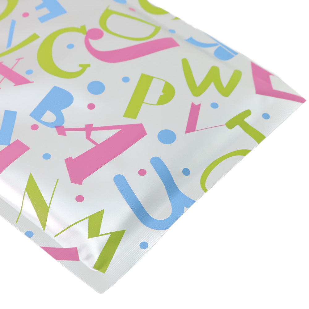 Alphabet Design Double-Sided Confetti Silver Aluminum Zipper Seal Bags