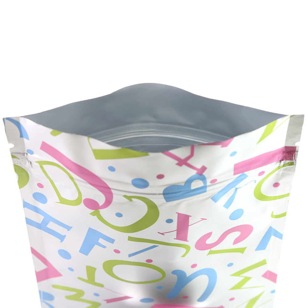 Alphabet Design Double-Sided Confetti Silver Aluminum Zipper Seal Bags