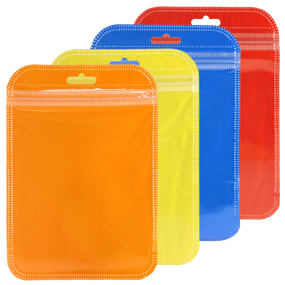 Glossy Colorful Transparent Poly Plastic Zipper Seal Bags with Rounded Corners and Butterfly Hang Hole