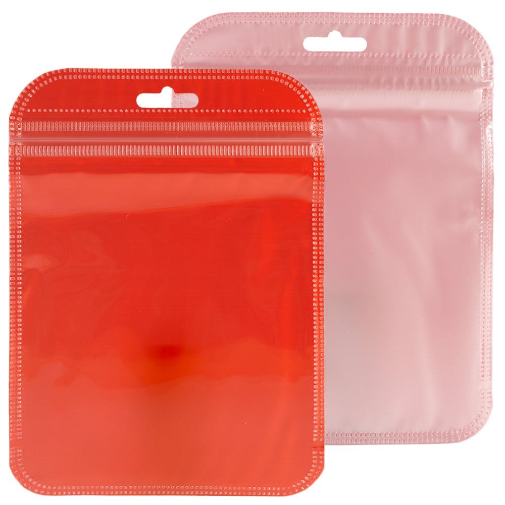 Glossy Half Tomato Red Rounded Corners Plastic QuickQlick® Bags with Butterfly Hang Hole