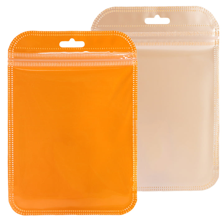 QQ Studio® Glossy Half Sunset Orange Rounded Corners Plastic QuickQlick™ Bags with Butterfly Hang Hole