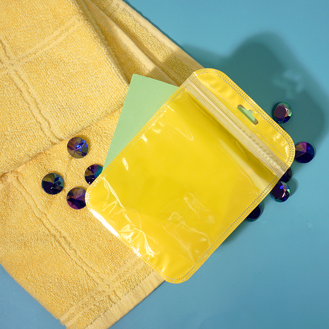 Glossy Half Bananas Yellow Rounded Corners Plastic QuickQlick® Bags with Butterfly Hang Hole