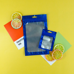 Matte Cobalt Blue Border Mylar Foil Flat QuickQlick® Bags with Butterfly Hang Hole