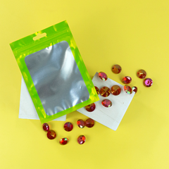 Matte Yellow Green Translucent Border Design Mylar Foil Flat QuickQlick® Bags with Butterfly Hang Hole