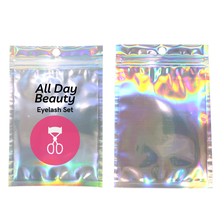 QQ Studio® Clear and Half Diamond Holographic Mylar Flat QuickQlick® Bags with Round Hang Hole (Single Side Print)