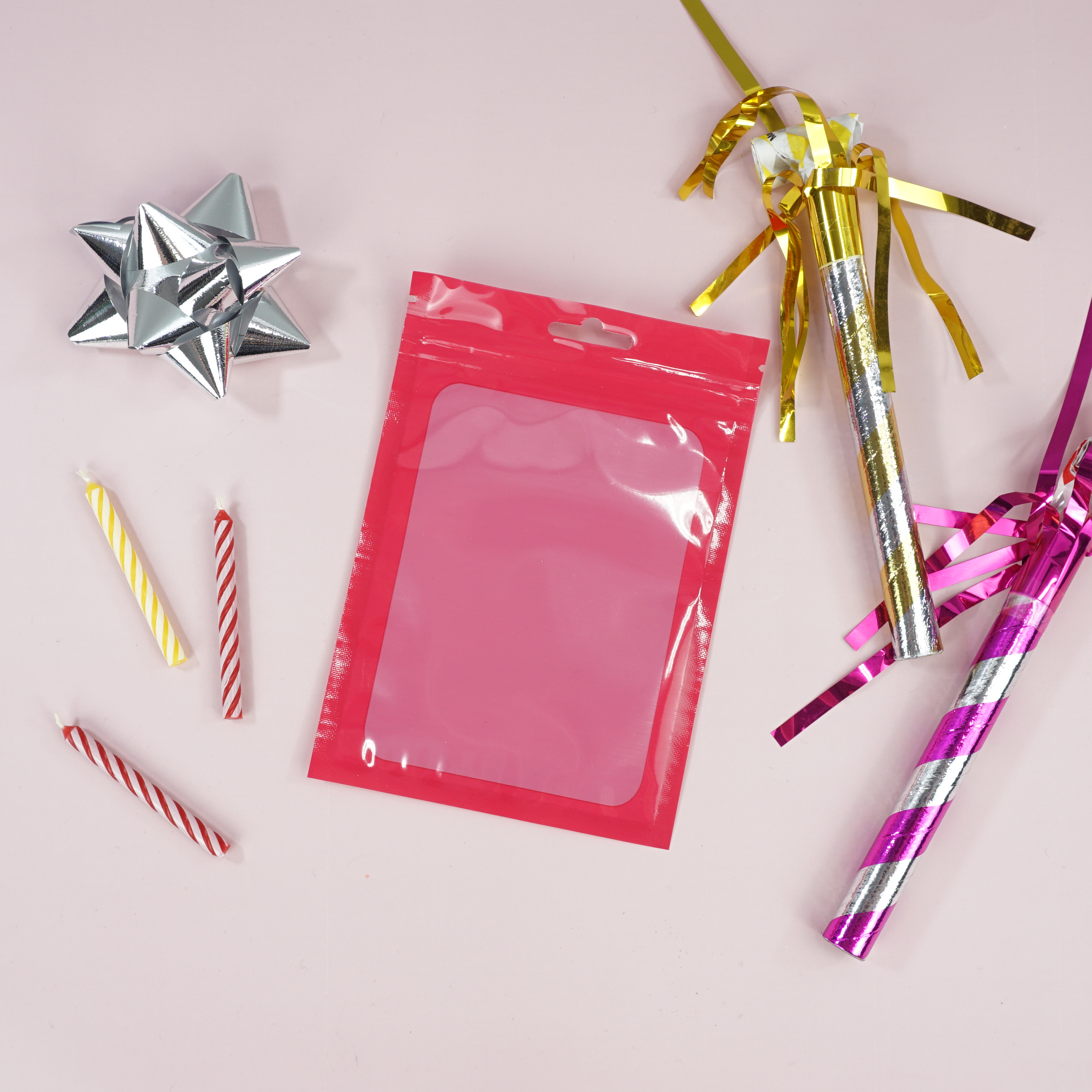 Glossy Magenta Purple Bordered Window QuickQlick® Bags with Butterfly Hang Hole