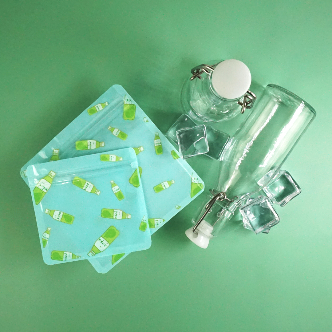Pear Pop Blue Designed Multi-Icon Pattern QuickQlick® Bags with Clear Window