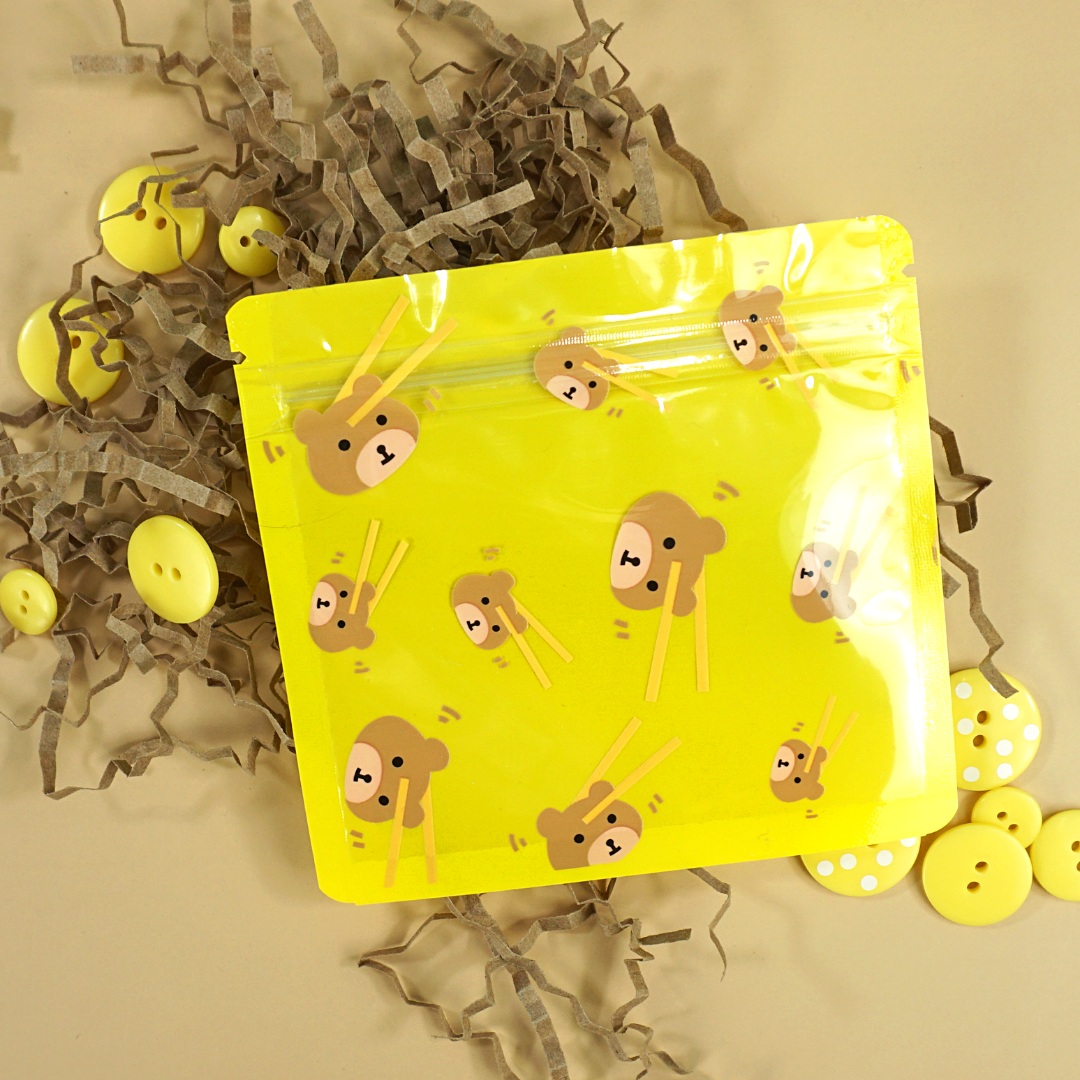 Bear Bun Yellow Designed Multi-Icon Pattern QuickQlick® Bags with Clear Window