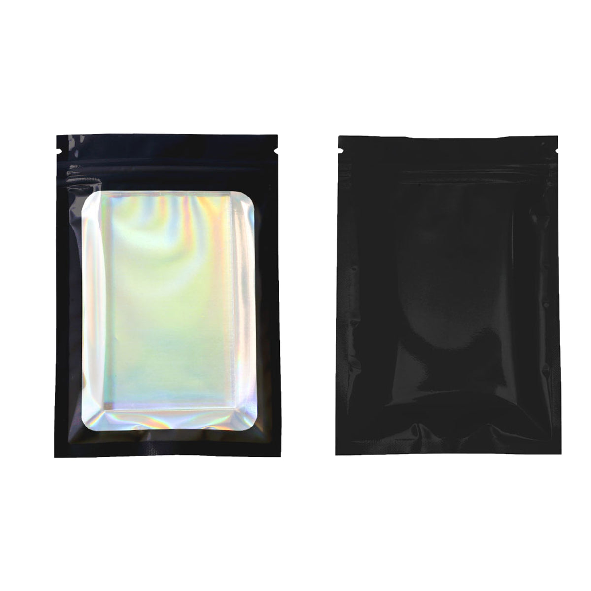 Flat Zipper Seal Bags – Universal Black QuickQlick® with Clear Window and Holographic Lining