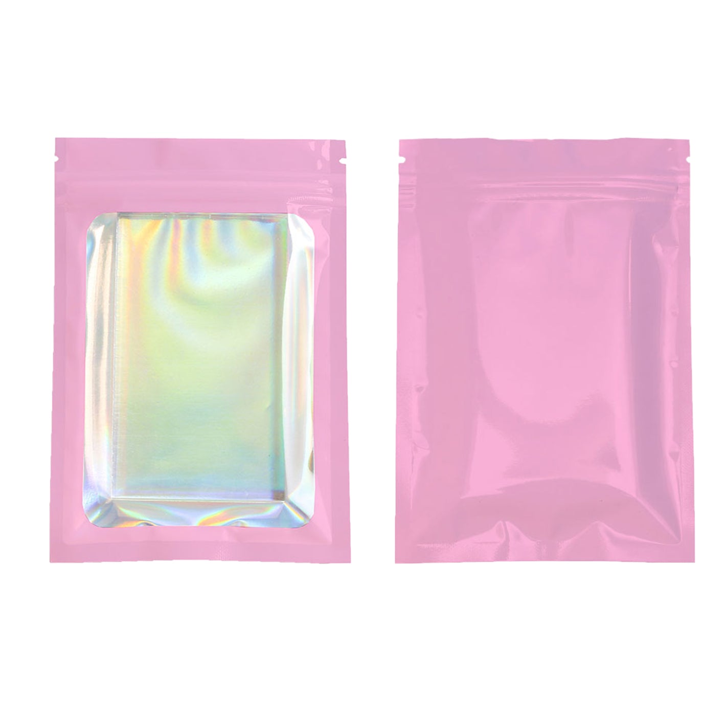 3.15 Inch x 5.12 Inch Flat Zipper Seal Bags – Planetary Pink QuickQlick® with Window and Holographic Inside