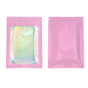 3.15 Inch x 5.12 Inch Flat Zipper Seal Bags – Planetary Pink QuickQlick® with Window and Holographic Inside