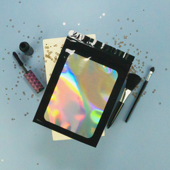 Flat Zipper Seal Bags – Universal Black QuickQlick® with Clear Window and Holographic Lining