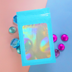 Flat Zipper Seal Bags – Neptune Blue QuickQlick® with Clear Window and Holographic Inside