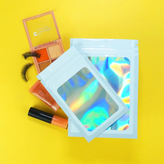Flat Zipper Seal Bags – Supernova White QuickQlick® with Clear Window and Holographic Lining