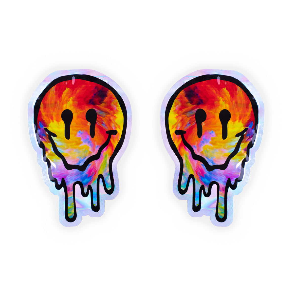 Reusable Flat Zipper Seal Bags – Holographic Smiley Face Design Metallic Foil