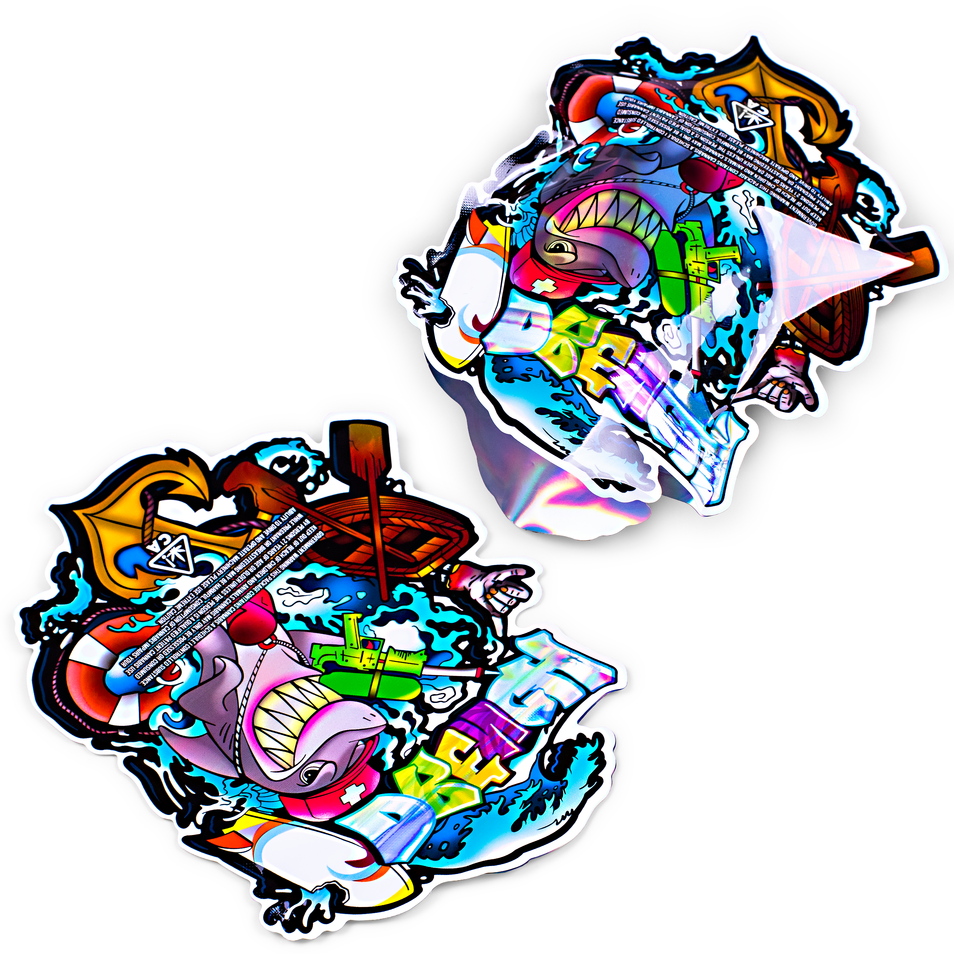 Holographic Shark Drench Metallic Foil Flat Zipper Seal Bags