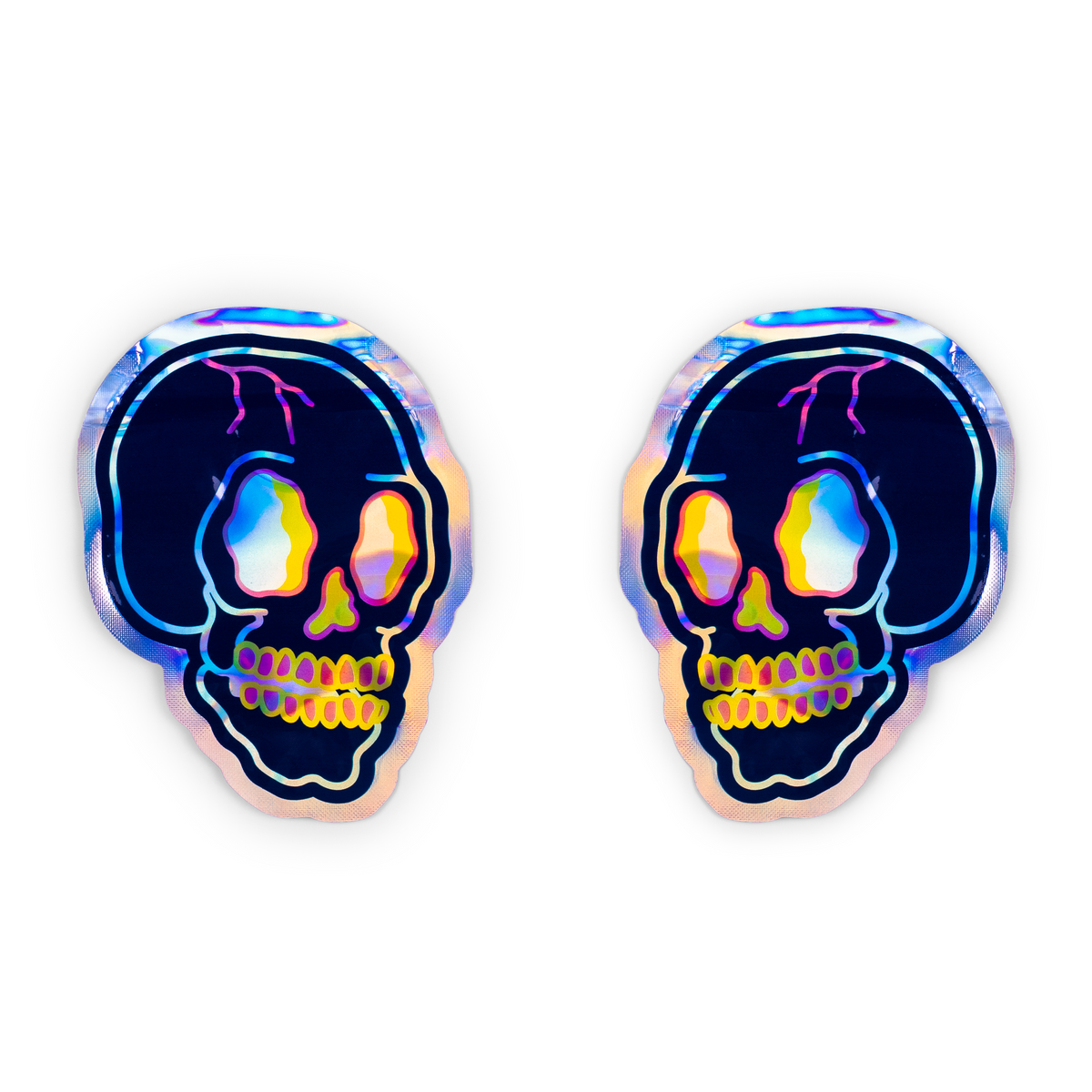 Reusable Flat Zipper Seal Bags – Holographic Blue Skull Design Metallic Foil