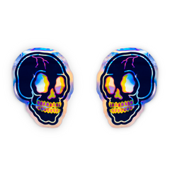Reusable Flat Zipper Seal Bags – Holographic Blue Skull Design Metallic Foil