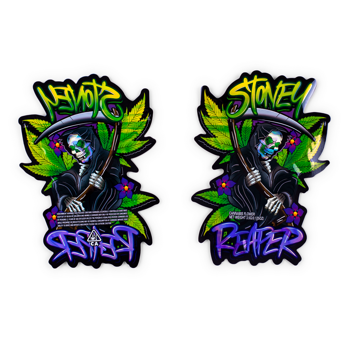 Reusable Flat Zipper Seal Bags – Black Stoney Reaper Design Metallic Foil
