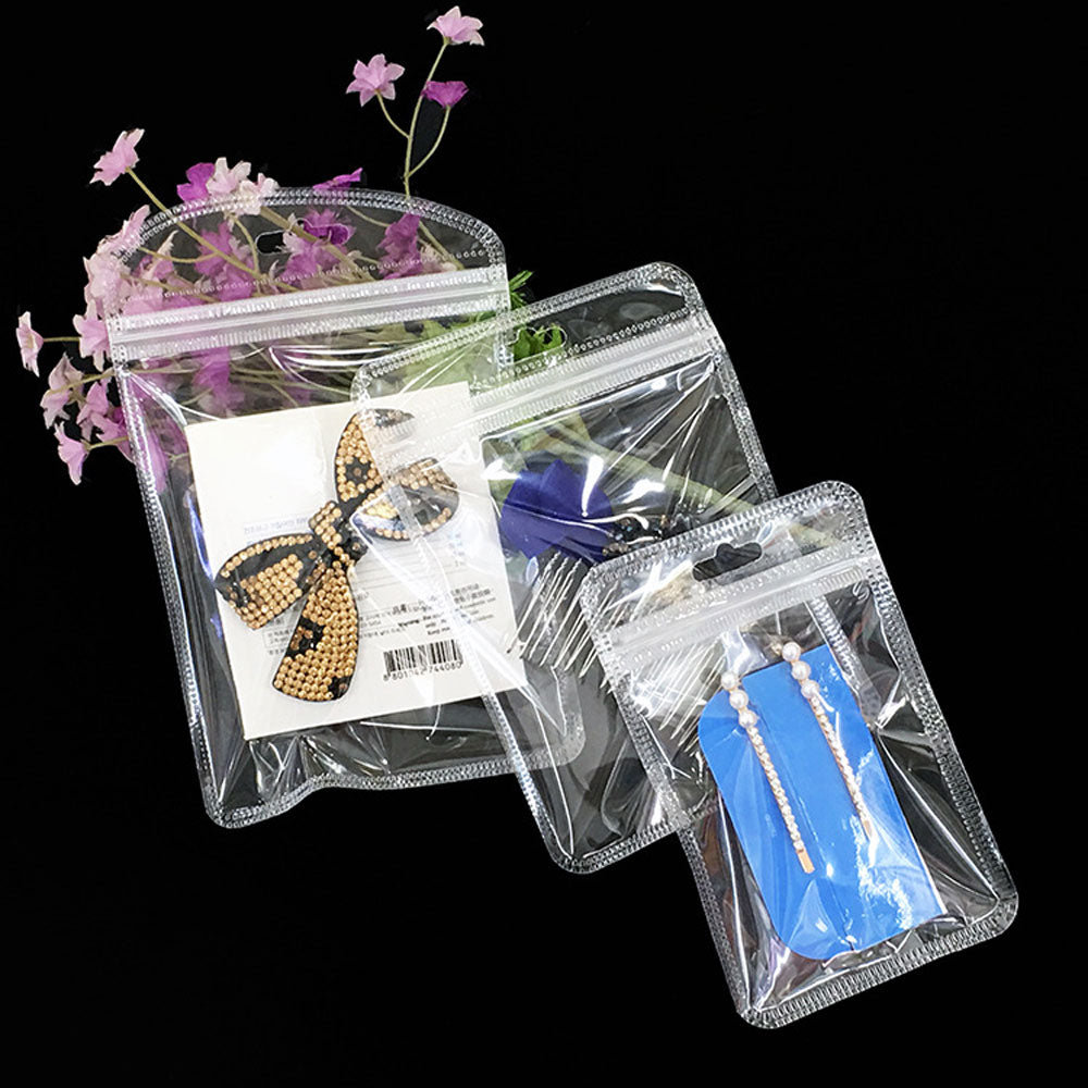 Single-Sided Colored Clear Zipper Seal Bags with Rounded Corners and Butterfly Hang Hole