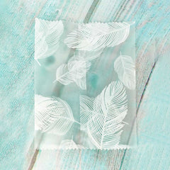 Frosty Pelican Translucent White Feathers and Leaves Design Fin Seal Open Top Bag