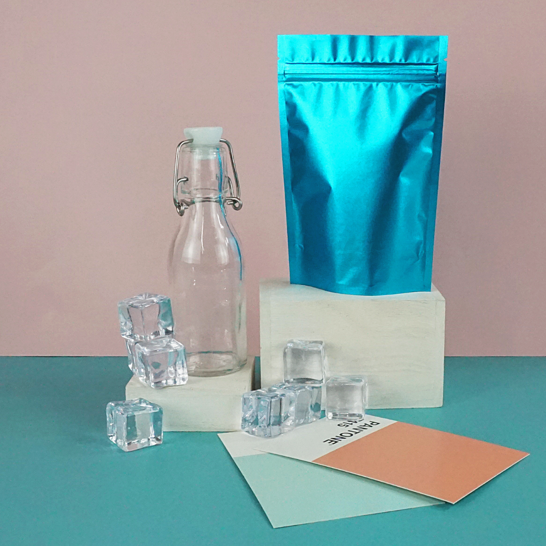 Matte Cool Blue Mylar Stand Strong® Bags