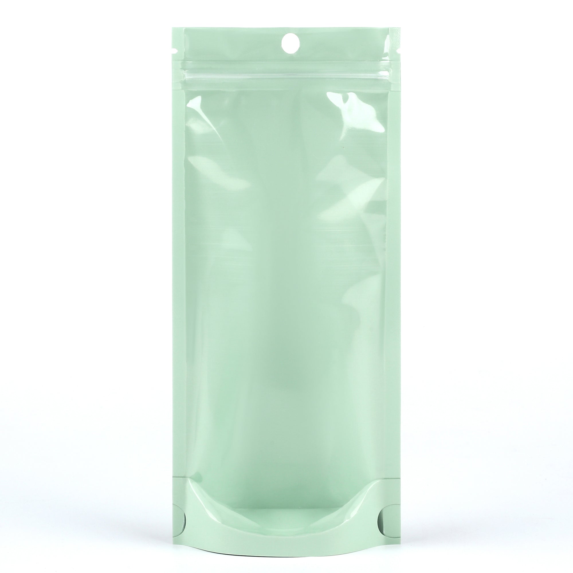 Glossy Mantis Green Pastel Tall Stand Strong® Zipper Seal Bags with Round Hang-Hole