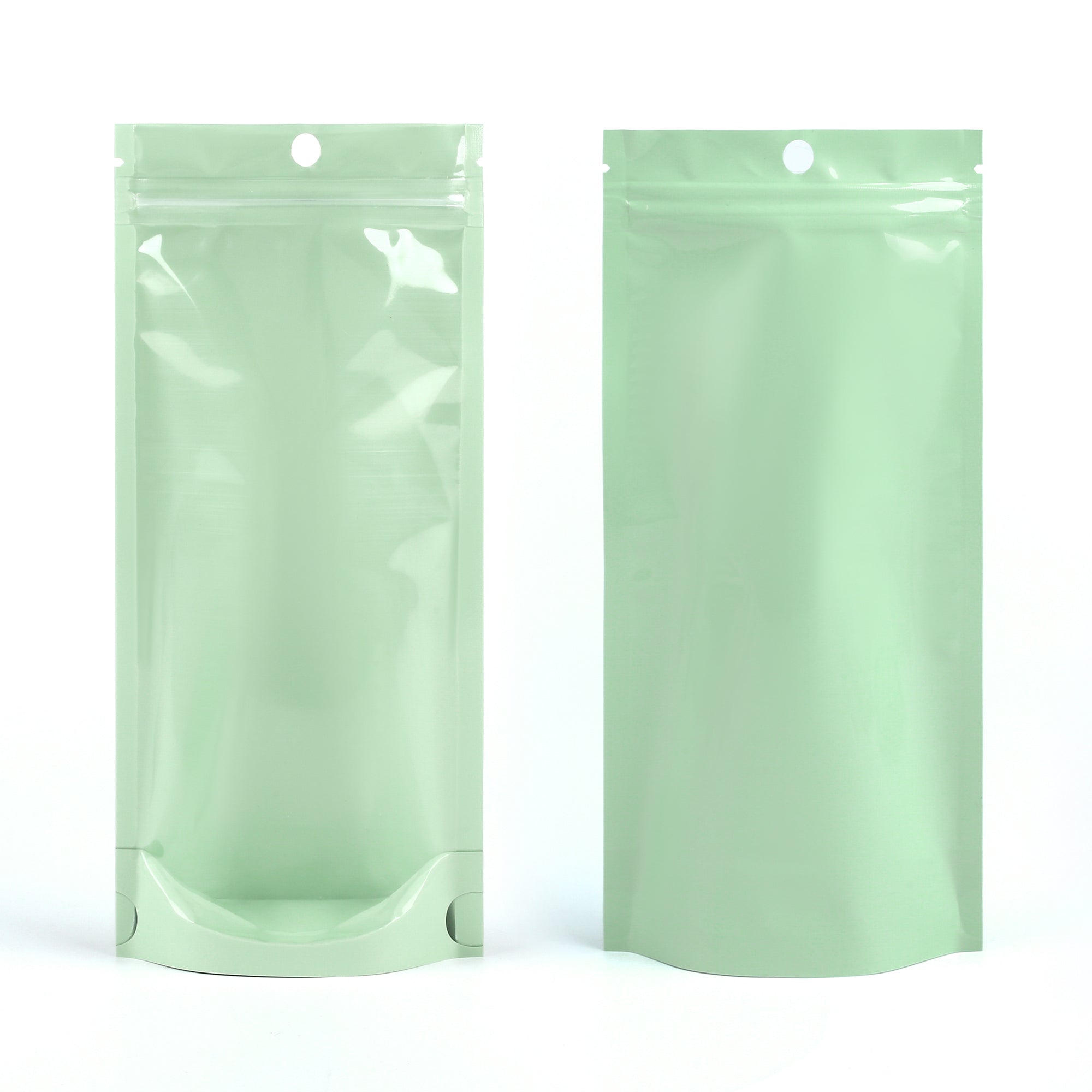 Glossy Mantis Green Pastel Tall Stand Strong® Zipper Seal Bags with Round Hang-Hole