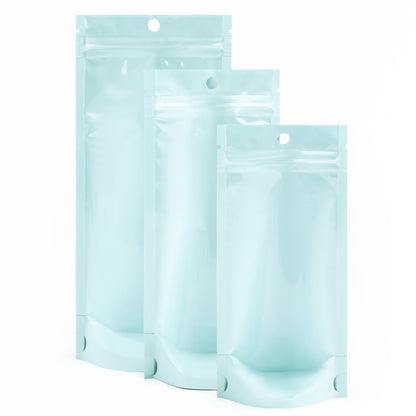 QQ Studio® Glossy Robin Egg Blue Pastel Tall Stand Strong® Zipper Seal Bags with Round Hang-Hole