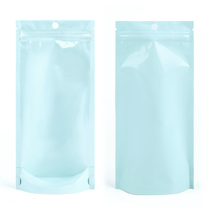 QQ Studio® Glossy Robin Egg Blue Pastel Tall StandStrong™ Zipper Seal Bags with Round Hang-Hole