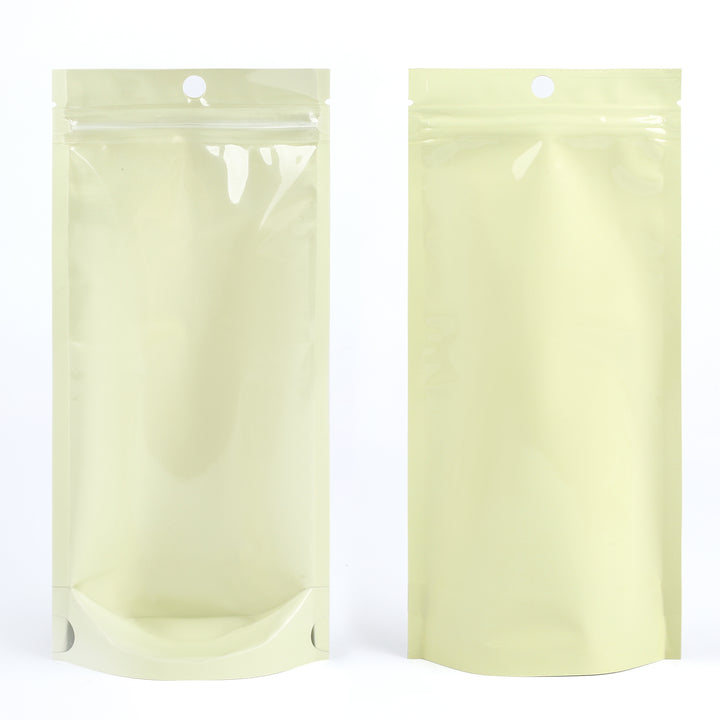 QQ Studio Glossy Jasmine Yellow Pastel Tall StandStrong Zipper Seal Bags with Round Hang-Hole