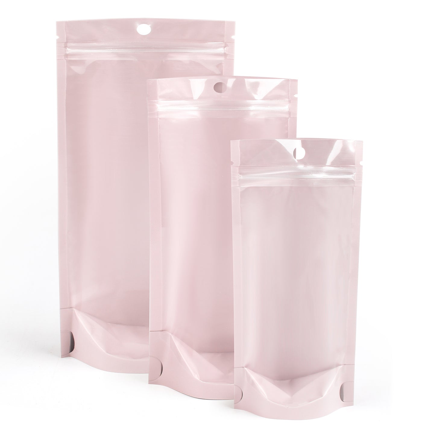 QQ Studio Glossy Sun Kissed Pink Pastel Tall Stand Strong® Zipper Seal Bags with Round Hang-Hole