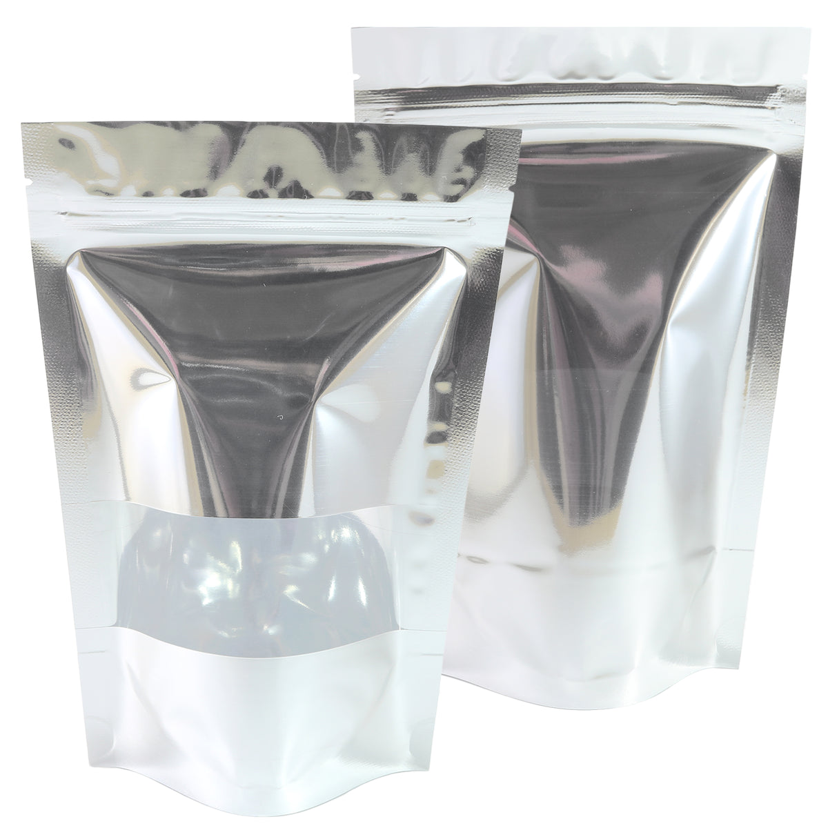 Glossy Chrome Silver Metallic Foil with Transparent Window Stand Strong® Bags