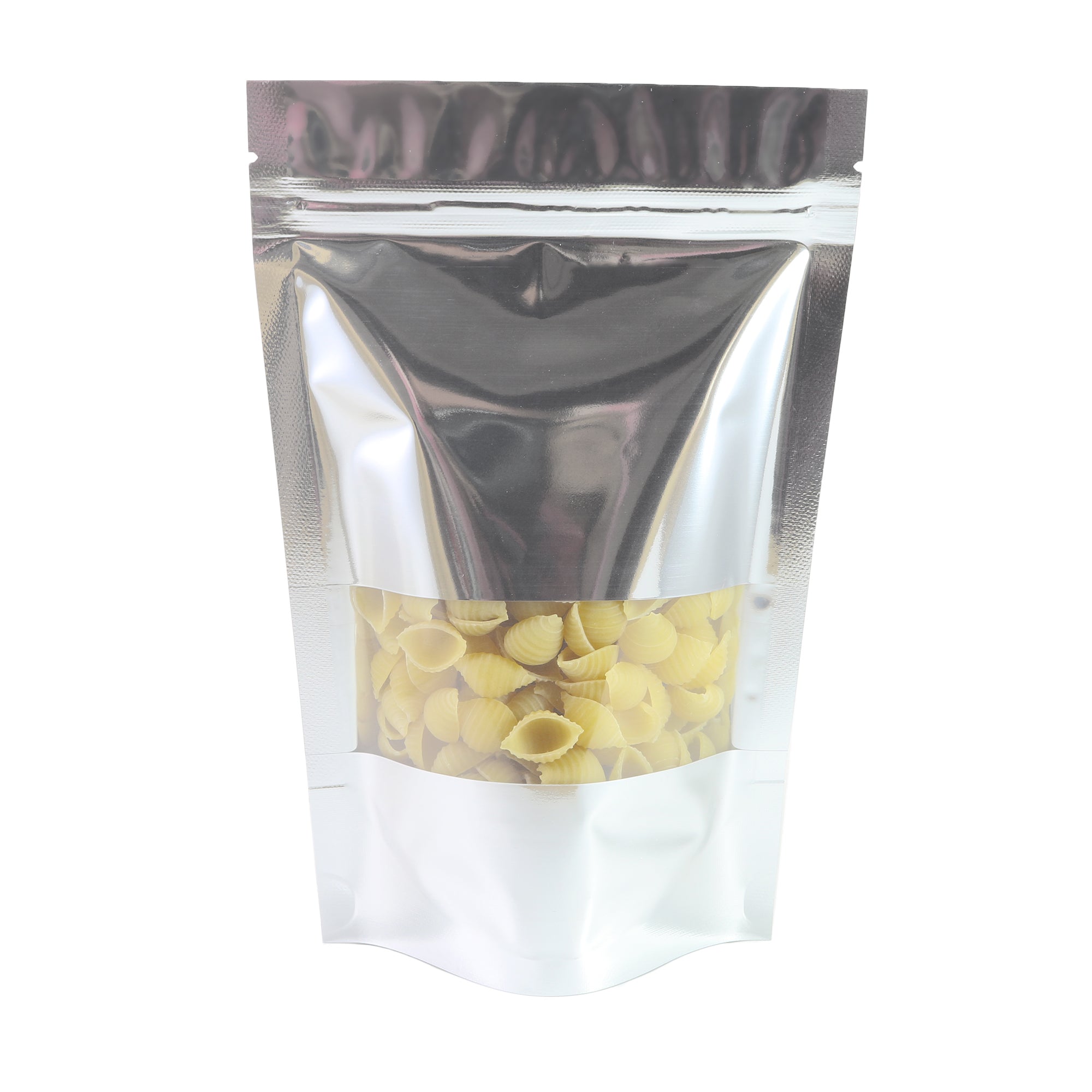 Glossy Chrome Silver Metallic Foil with Transparent Window Stand Strong® Bags