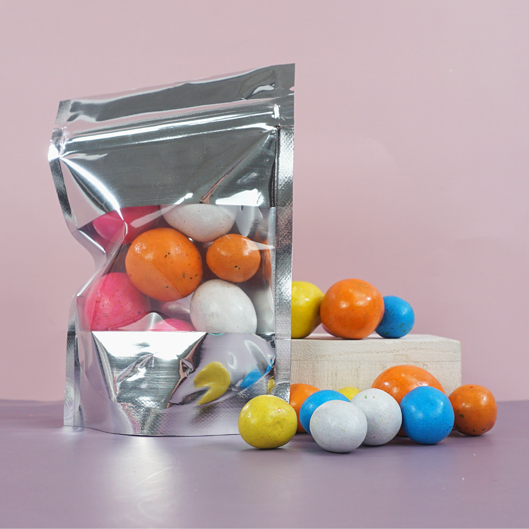 Glossy Chrome Silver Metallic Foil with Transparent Window Stand Strong® Bags