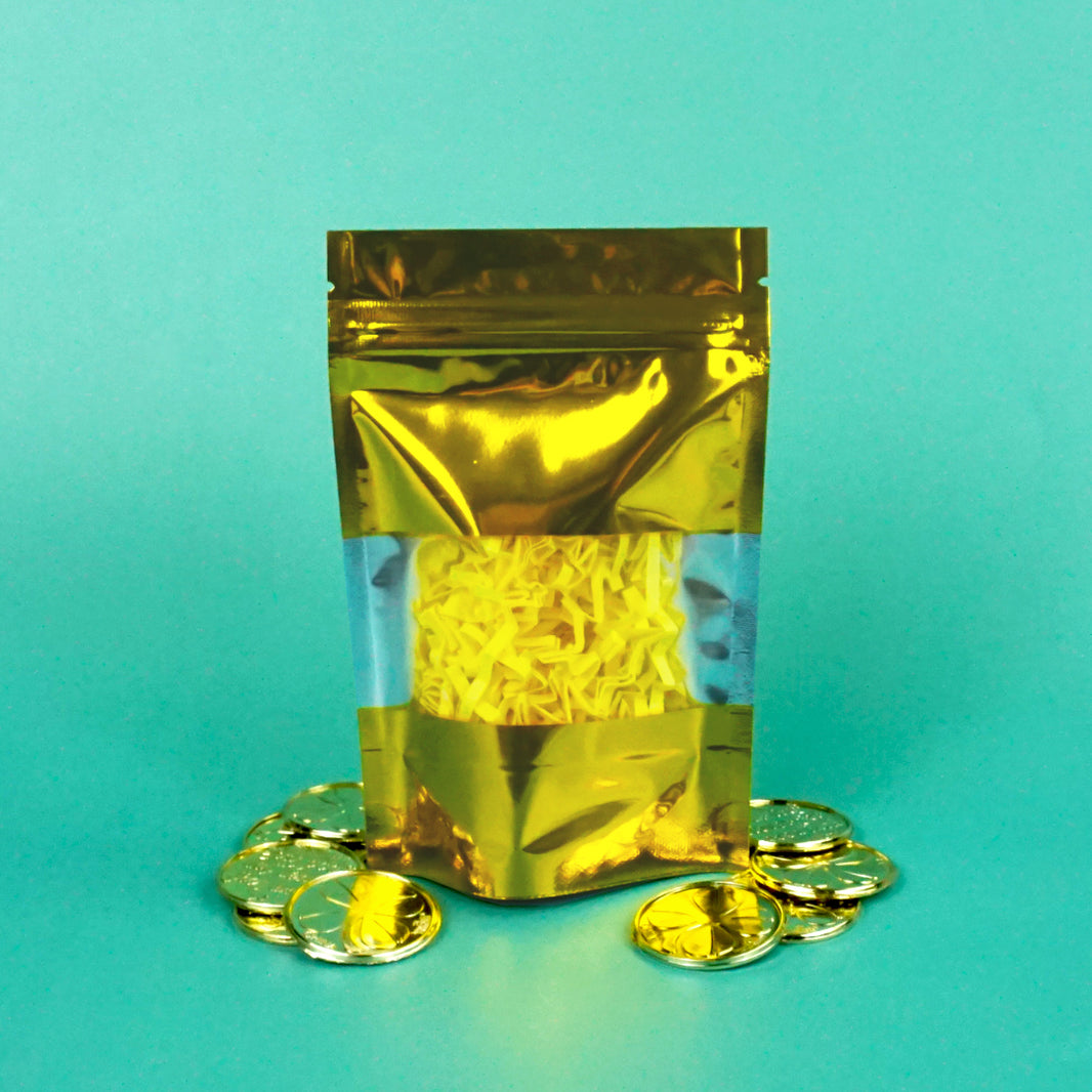 Primepacks Glossy Gold Mylar Bags – 3mil, Double-Sided, Resealable, QTY Variety