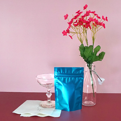 Half Electric Blue Metallic Mylar Stand Strong® Bags