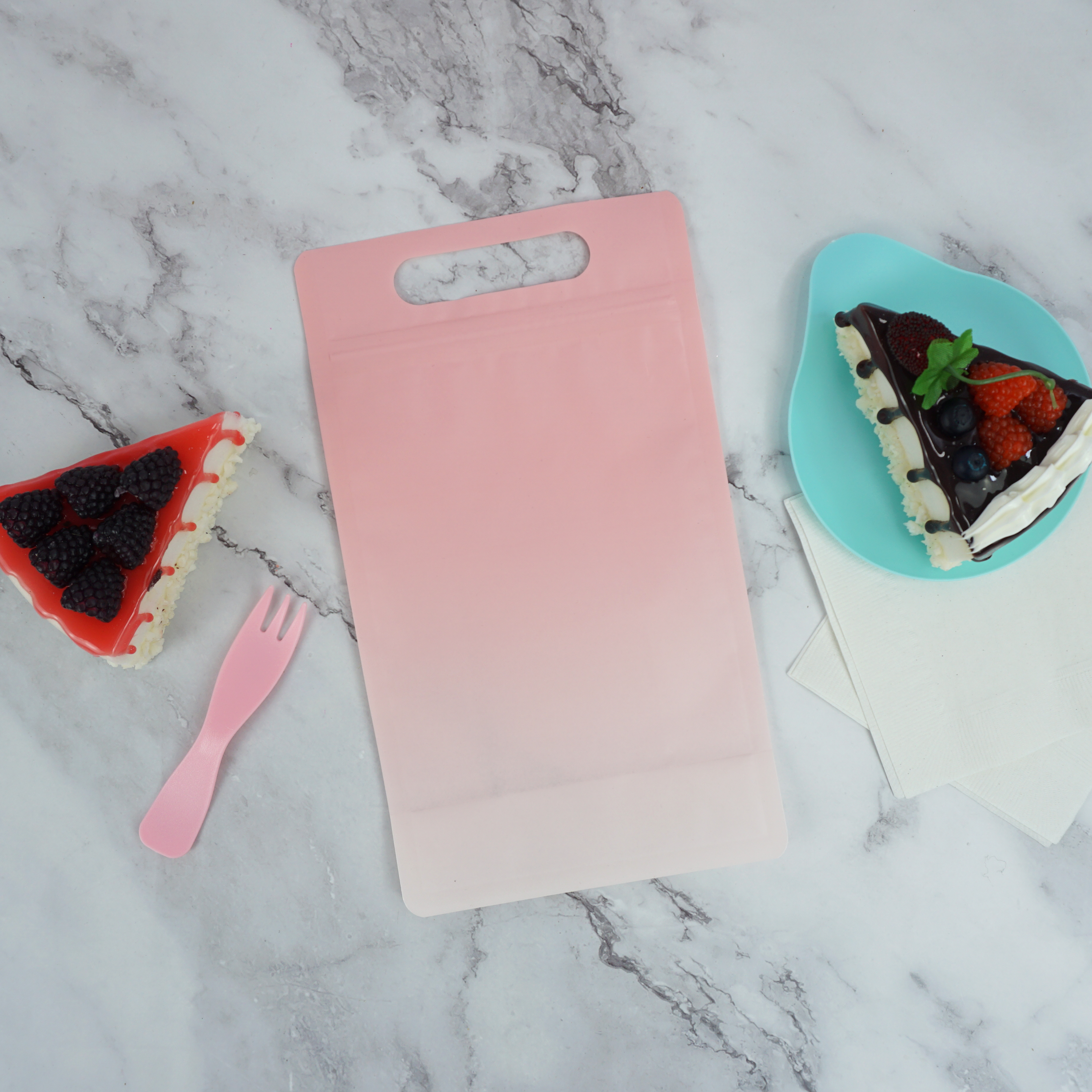 Gradient Sherbet Pink Clear Side Gusset Stand Strong® Bags with Die-Cut Handle