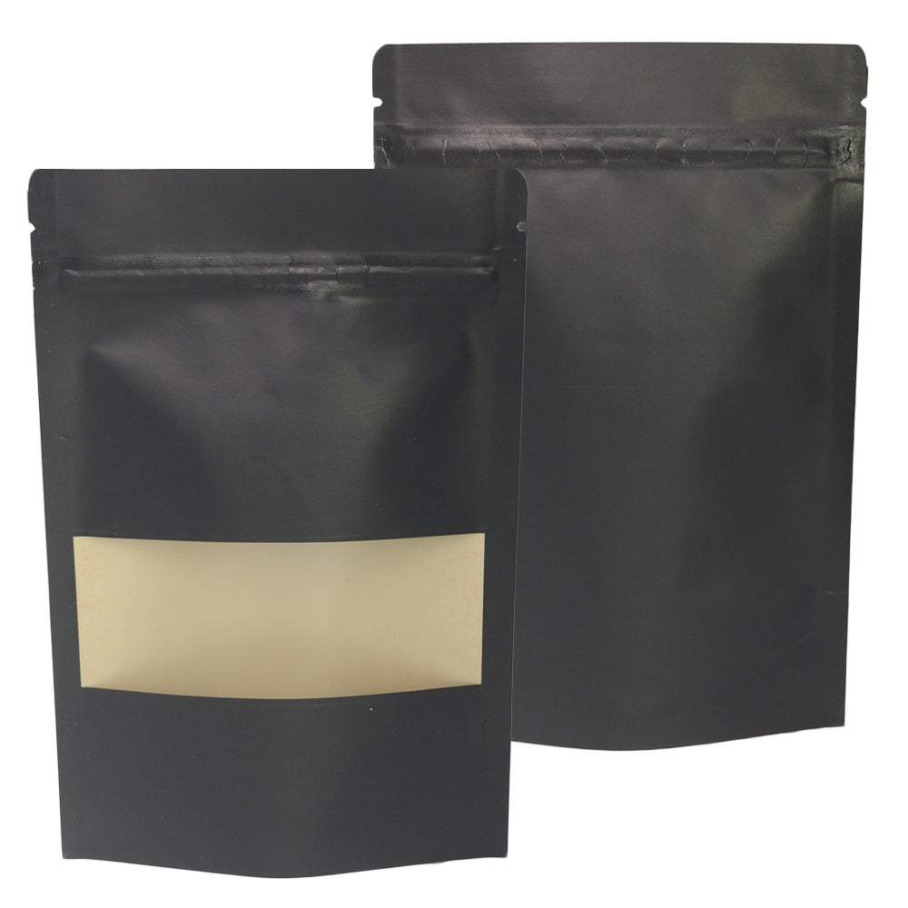 Wax Paper Black Kraft with Window Stand Strong® Bags