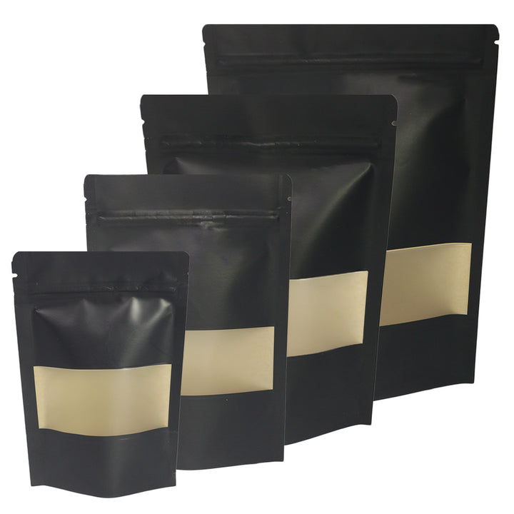 QQ Studio® Wax Paper Black Kraft with Window Stand Strong™ Bags