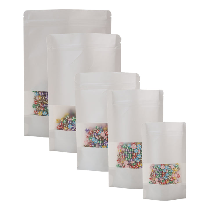 QQ Studio® Matte Parchment White Kraft with Translucent Window Stand Strong™ Bags