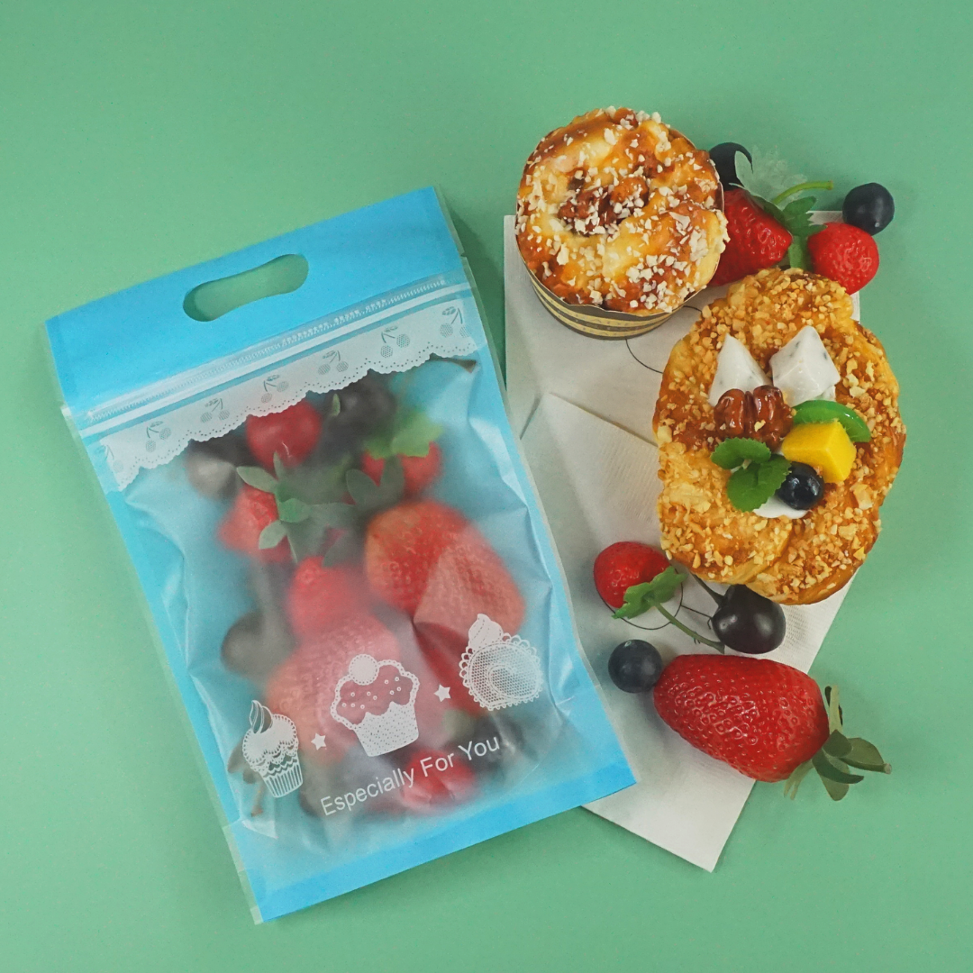 Frosted Bakery Blue with Die Cut Handles Plastic Stand Strong® Bags