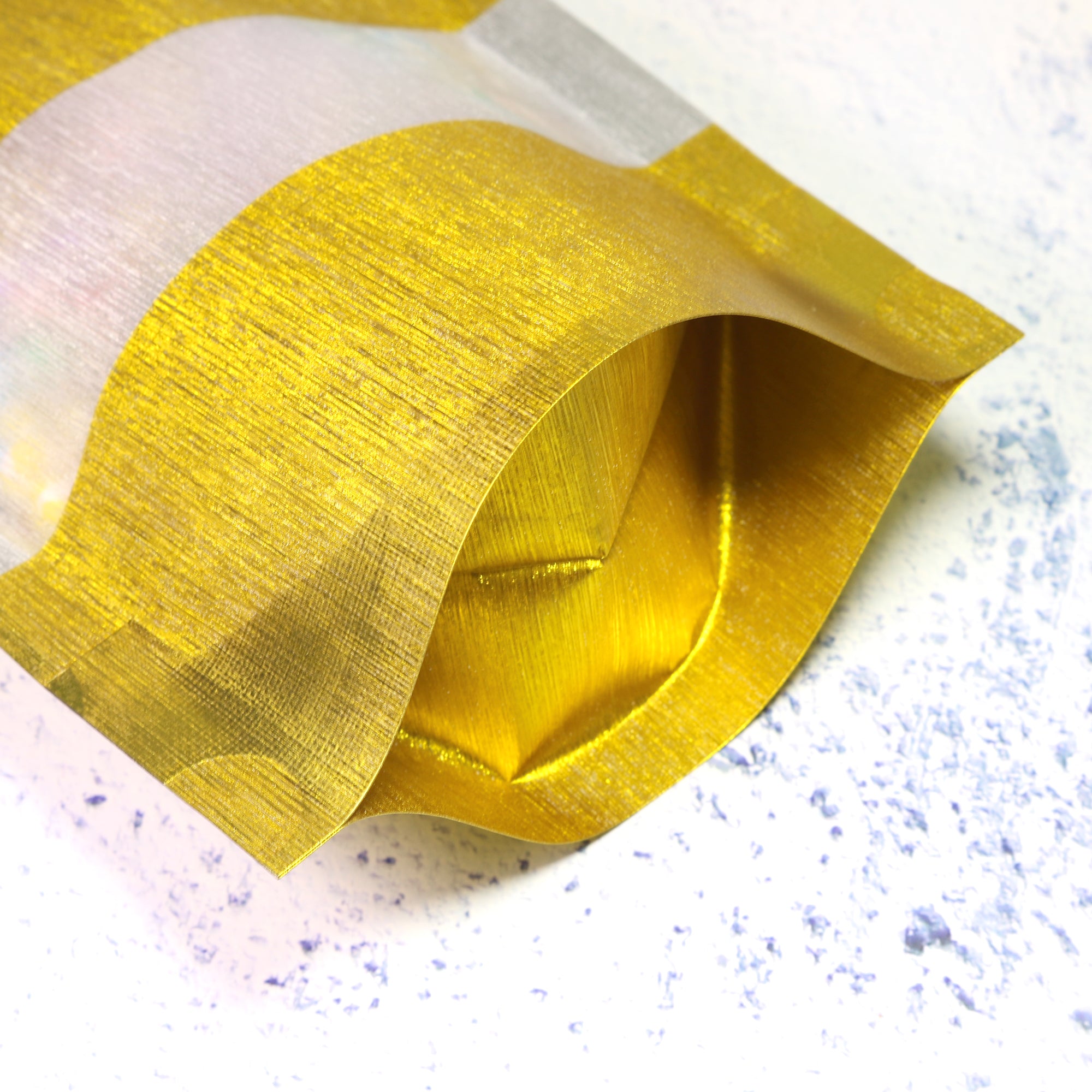 Shimmery Textured Gold Metallized Foil Stand Strong® Bags with Hang Hole