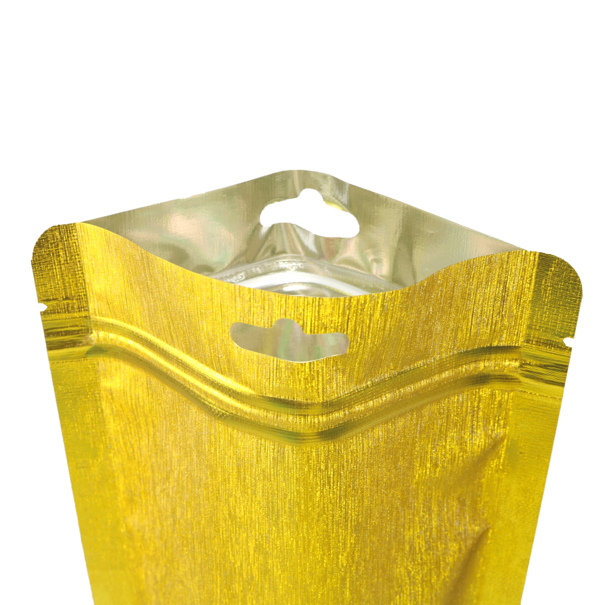 Shimmery Textured Gold Metallized Foil Stand Strong® Bags with Hang Hole