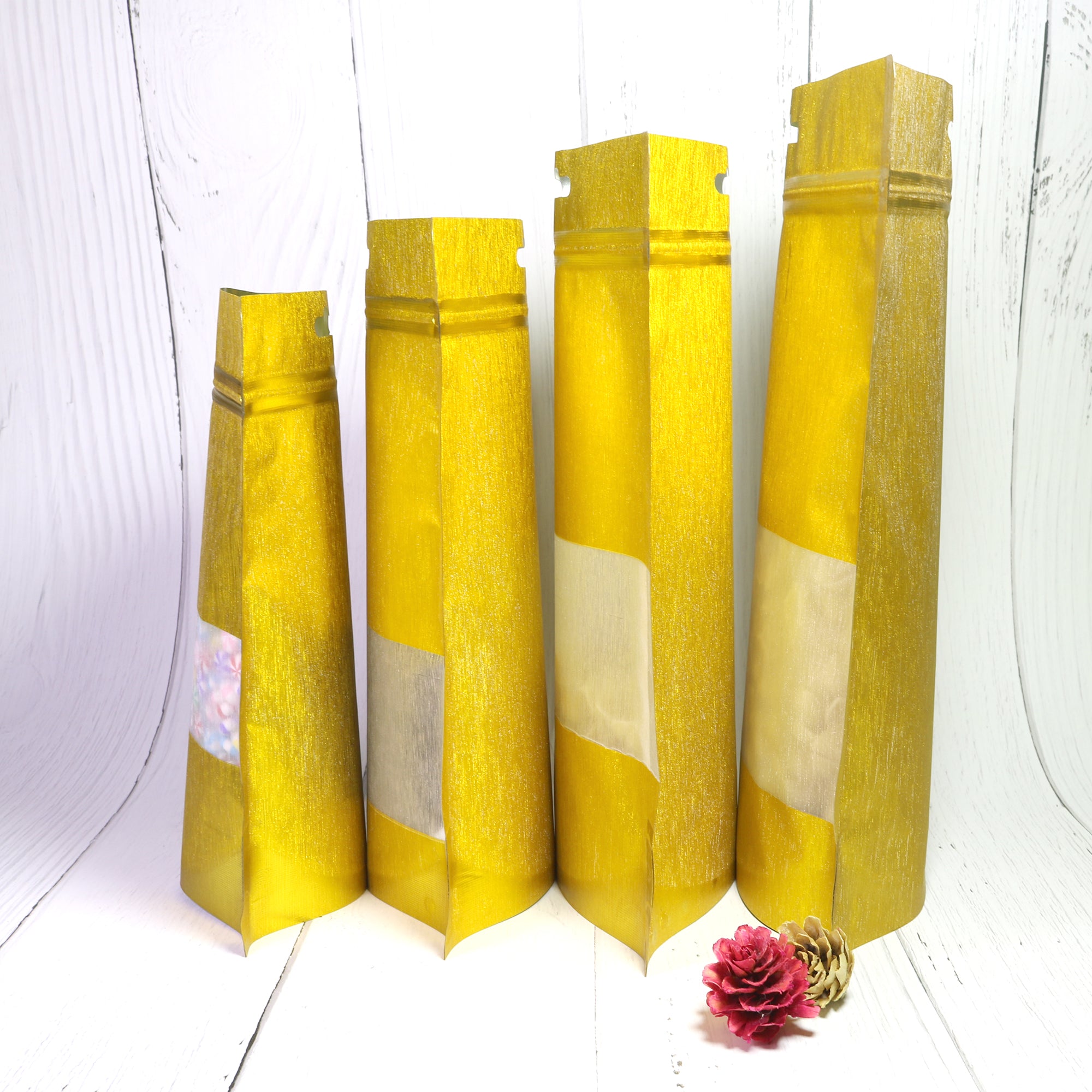 Shimmery Textured Gold Metallized Foil Stand Strong® Bags with Hang Hole
