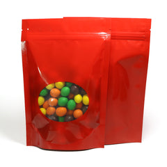 Glossy Candycane Red Round Window Plastic and Mylar Stand Strong® Bags