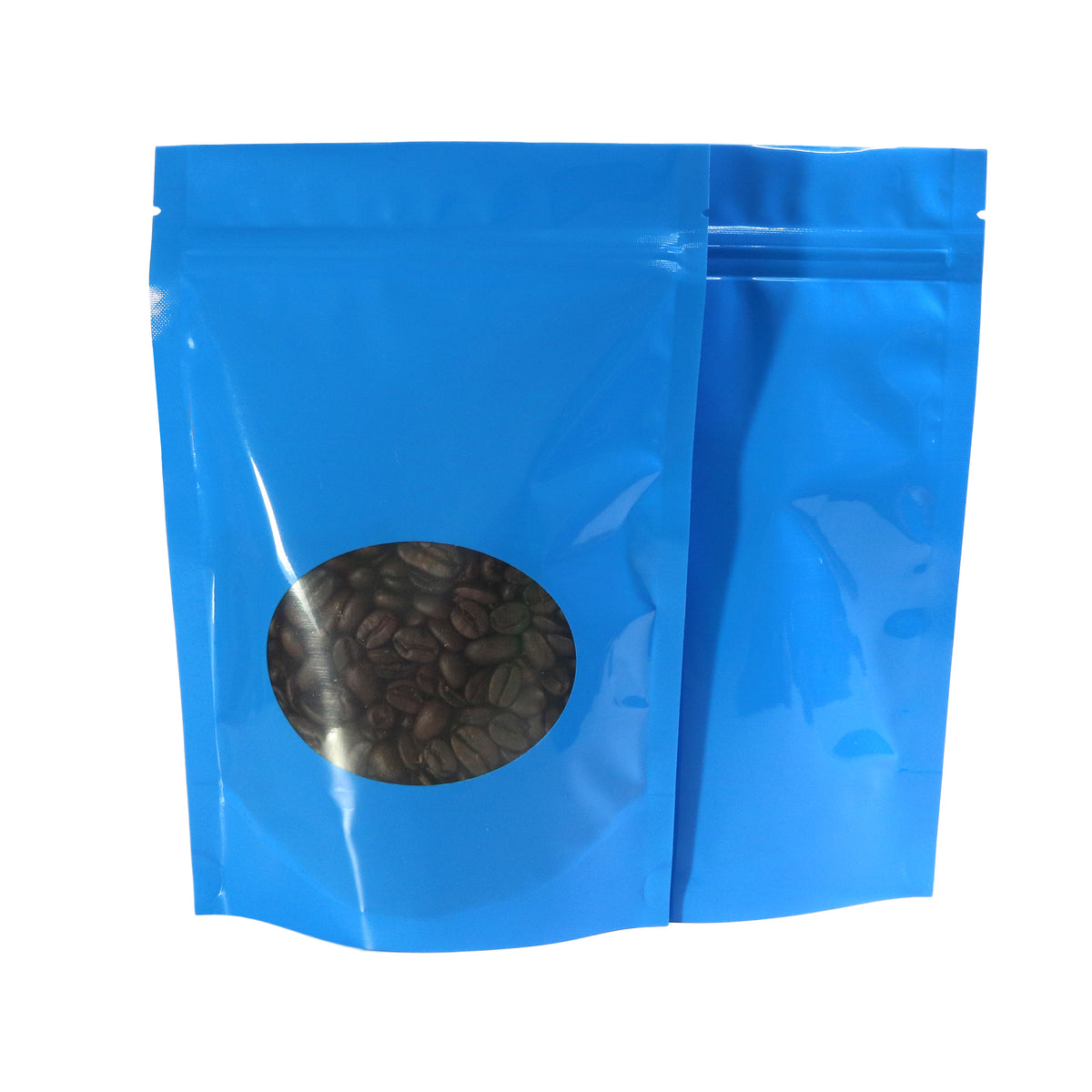 Glossy Wavy Blue Round Window Plastic and Mylar Stand Strong® Bags